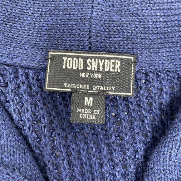 Todd Snyder Men's Medium Navy Linen Cotton Blend Button Up Sweater - Picture 4 of 5
